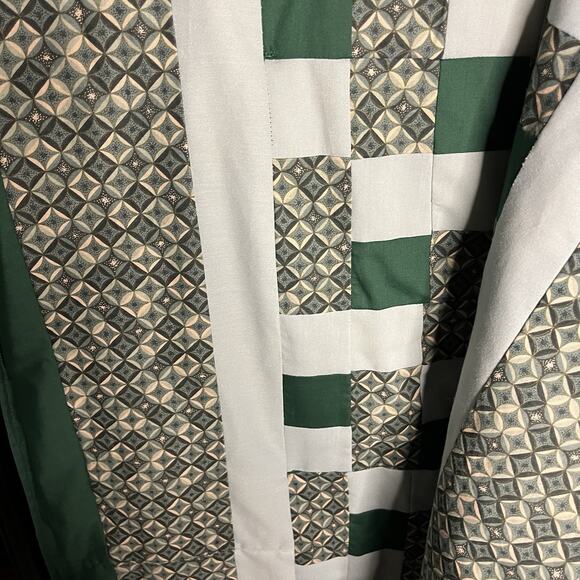 Vintage Quilt Optical Geometric Green and Blue 61x94 Check Chain Handmade - Picture 7 of 7